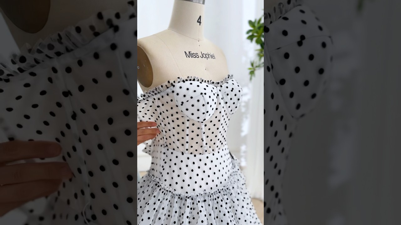 Corset strapless black polka dot tiered dress. #dress #gown #fashion #custommade #prom #wedding