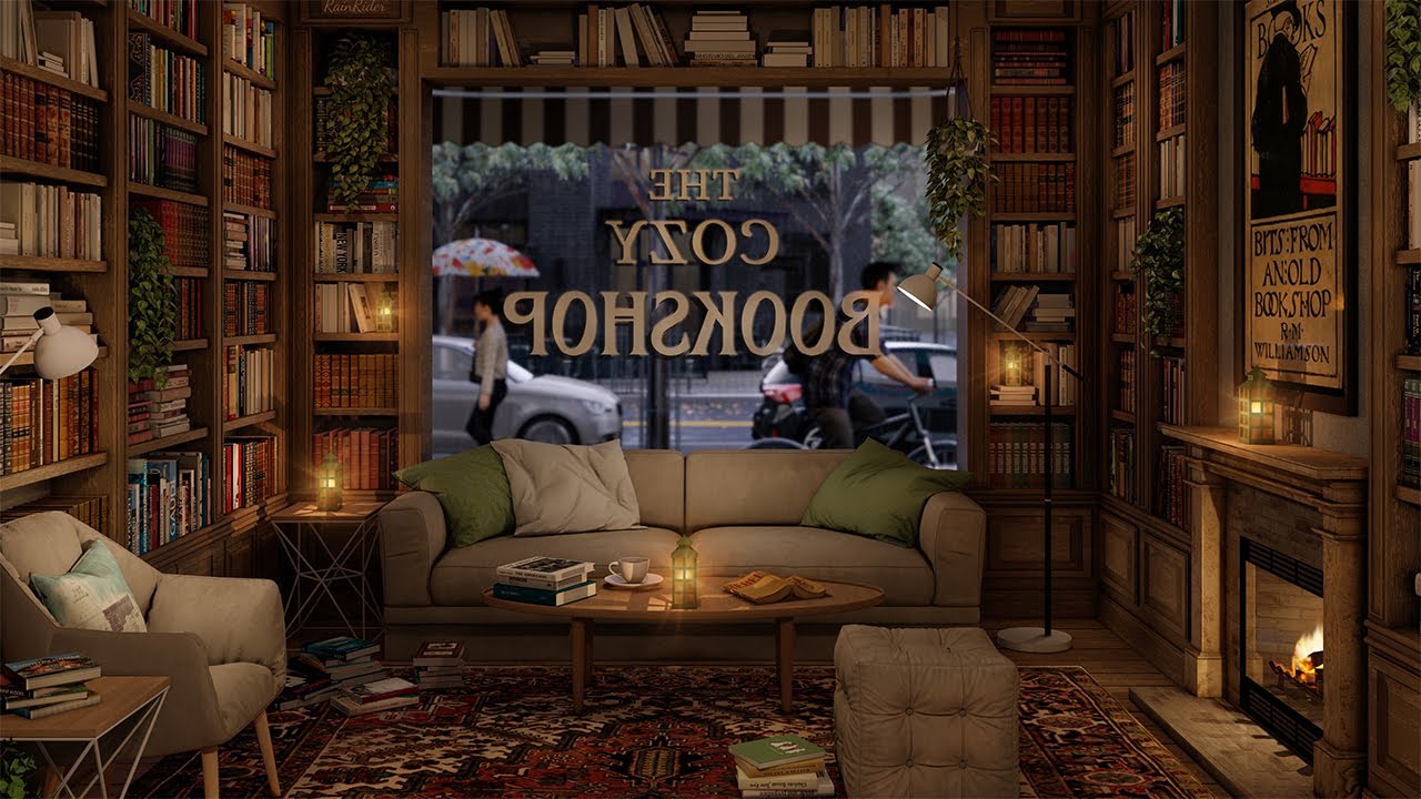 Cozy Bookstore Ambience ASMR ☕📖Relaxing Rain And Page Flipping Sounds For Ultimate Comfort And Sleep