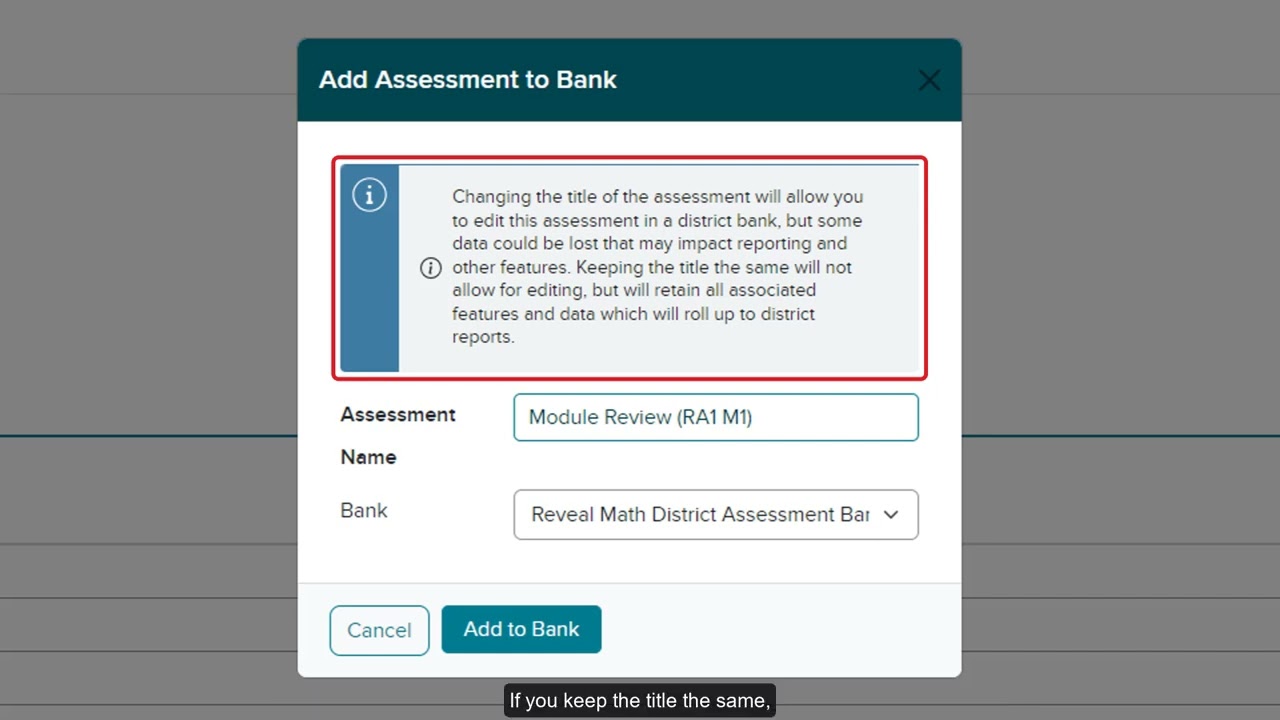 Create and Share Assessment Banks as a Curriculum Admin