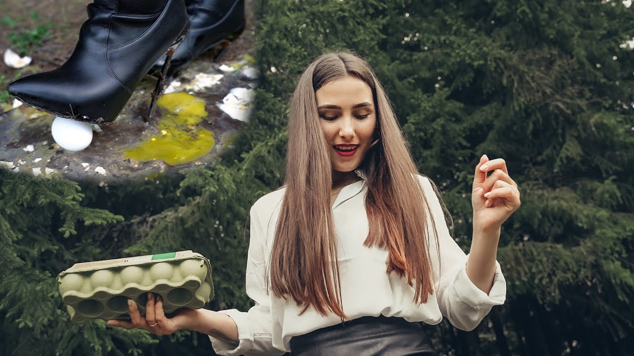 Crush 20 eggs in sexy high heels boots