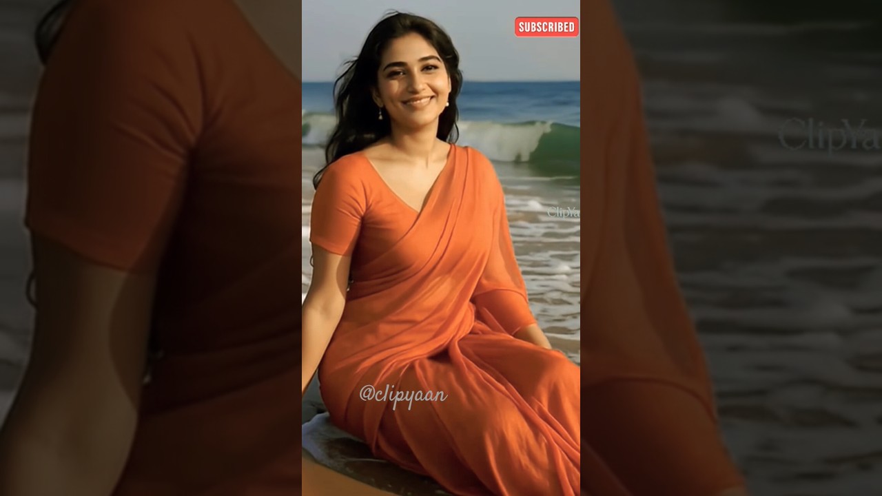 Curvy Pretty Girl's Wet Saree Look 💦 | Desi Beauty Slays the Beach | Soft Girl Vibes 2025 #shorts