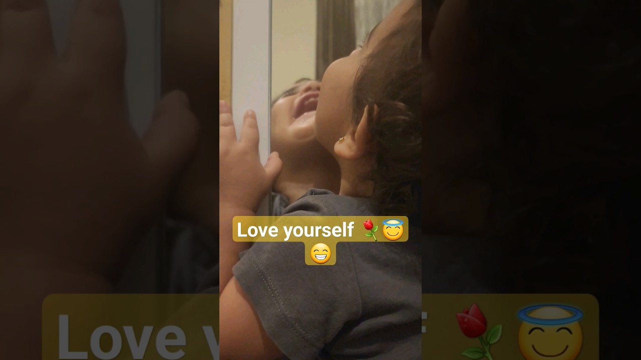 Cute Baby Mila Kissing Herself on Mirror