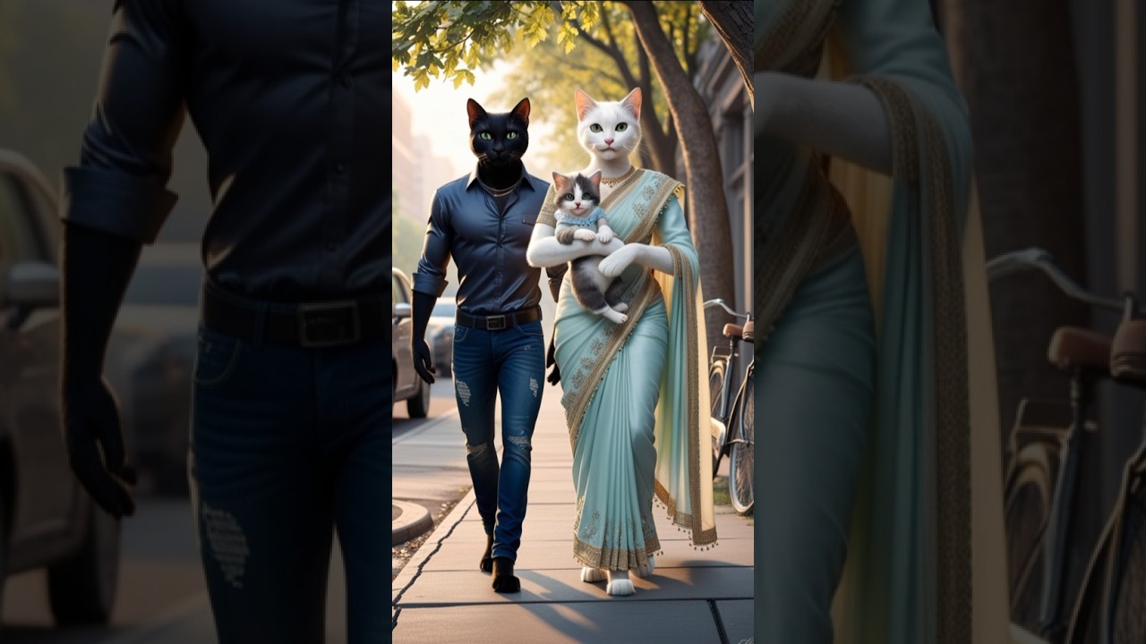 Cute kitten with parents 😻🔥 #cat #catstory #cartoon #kitten #cattales #aiart