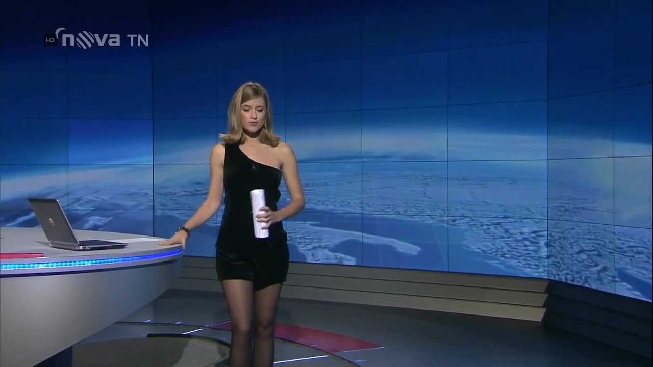 Czech TV Girl -Emma Smetana with black pantyhose, jumpsuit,high heels