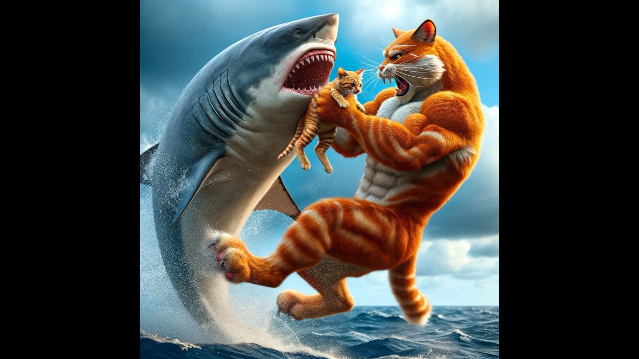 Daddy Meow Meow Fight Sharks #meow #cat #funny #animals #cats #kitten #unstoppable
