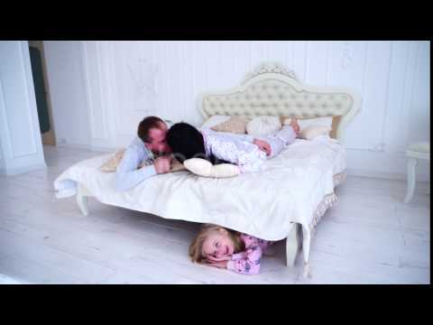 Daughter Hiding Under Bed, Mom and Dad Kiss and Looking For Kid at Home