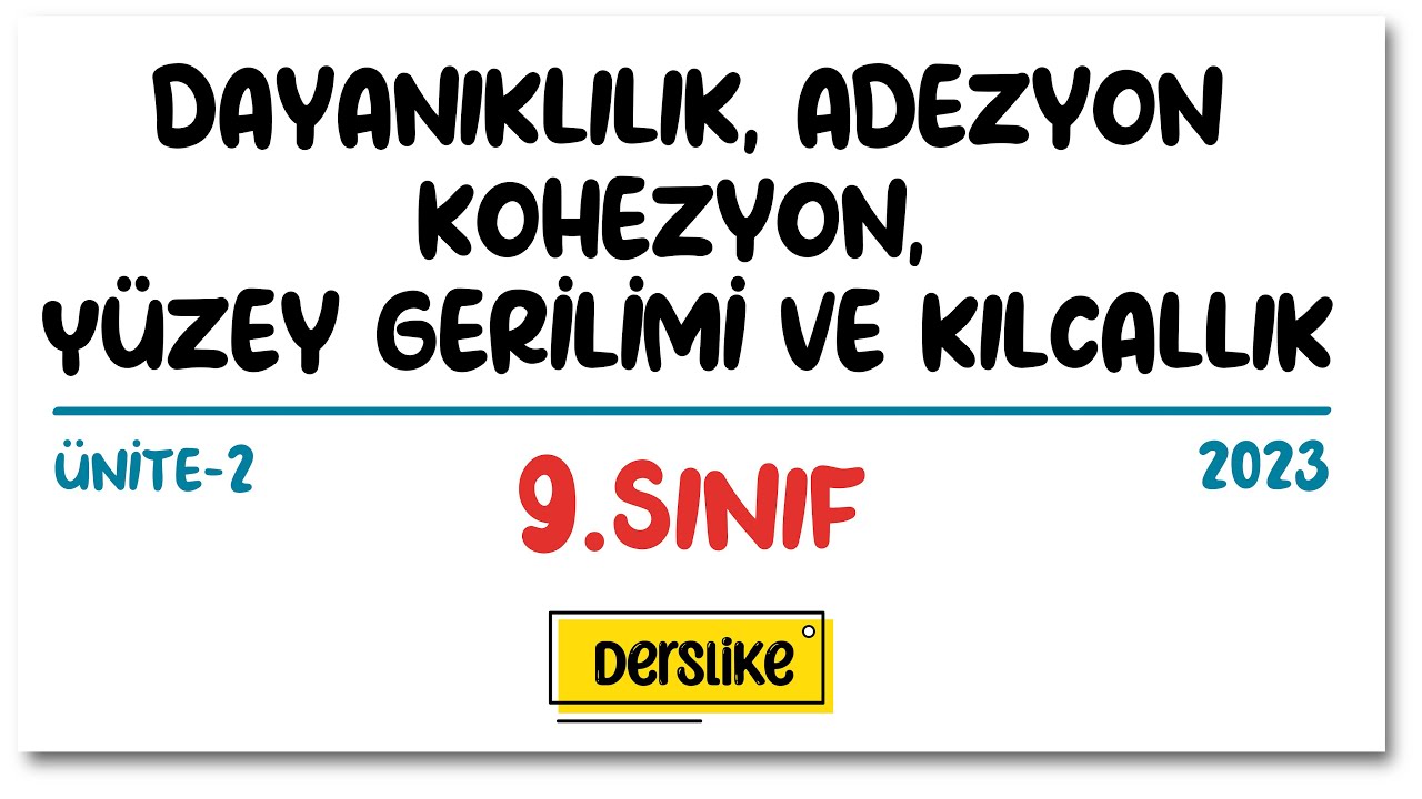 Dayanıklılık Adezyon Kohezyon Yüzey Gerilimi Kılcallık | 9. Sınıf | 2023