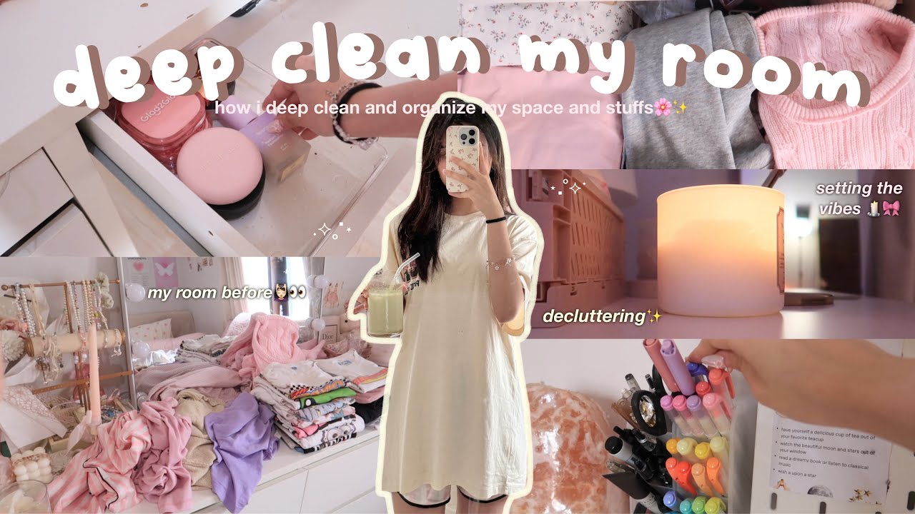 DEEP CLEAN MY ROOM ✨🫧 : organizing + decluttering (aesthetic & satisfying) !!  ૮꒰ ˶• ᴗ •˶꒱ა ♡