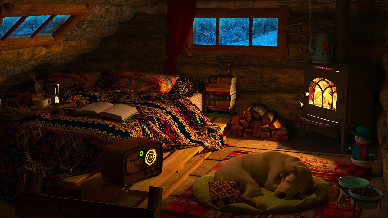 Deep Sleep in a Cozy Winter Hut | Relaxing Fireplace Crackling, Blizzard, Wind & Snowfall Sounds