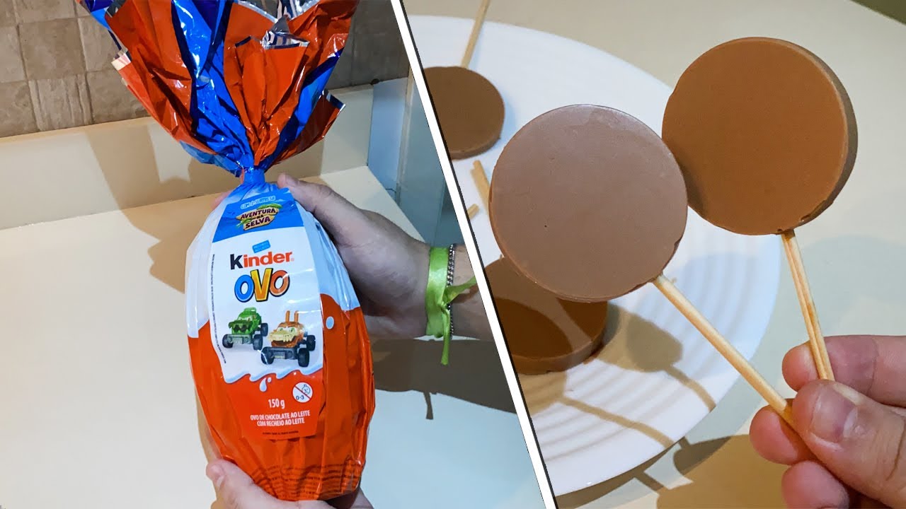 DERRETI UM KINDER OVO GIGANTE E COLOQUEI NA FORMA DE PIRULITO!!! OLHA COMO FICOU!!!