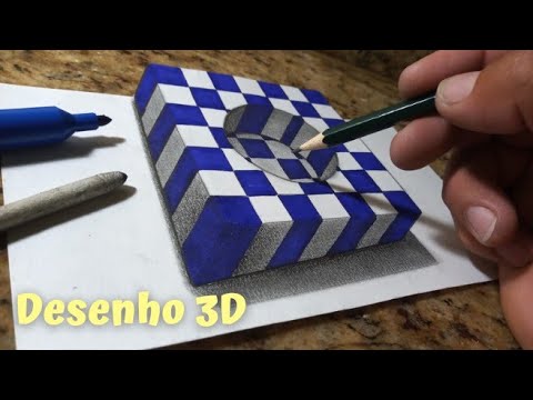 Desenho 3D: Xadrez com buraco, ilusão de ótica