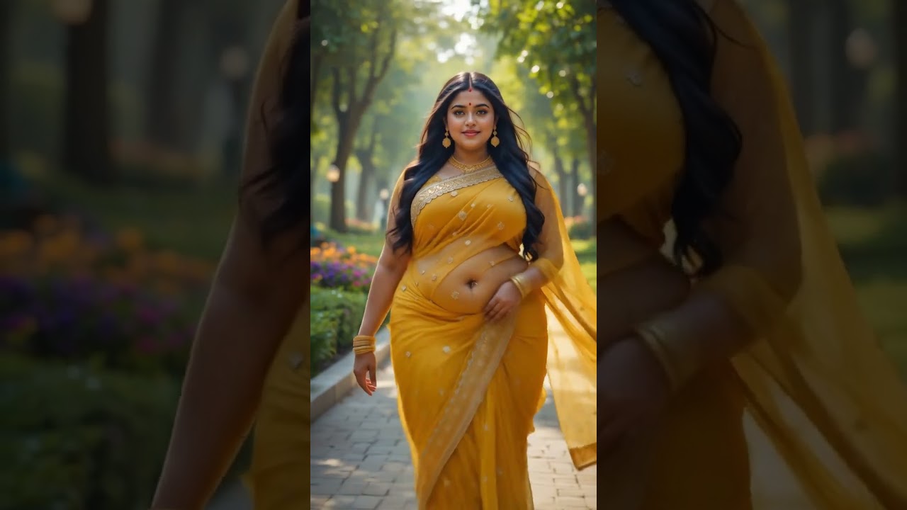 Desi Beauty in Saree Walking Like a Queen 👑💛