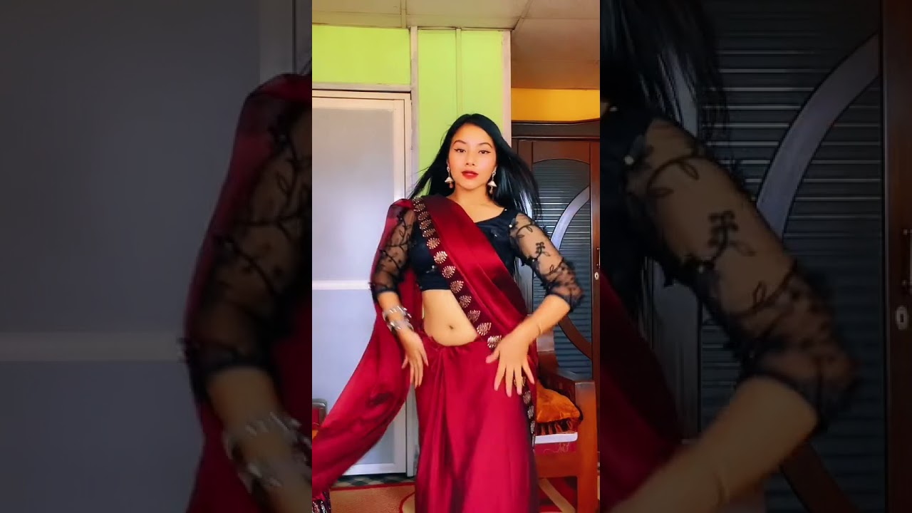 desi look by nepali teen beauty in red saree 😍😍 #shorts #trending #shortvideo