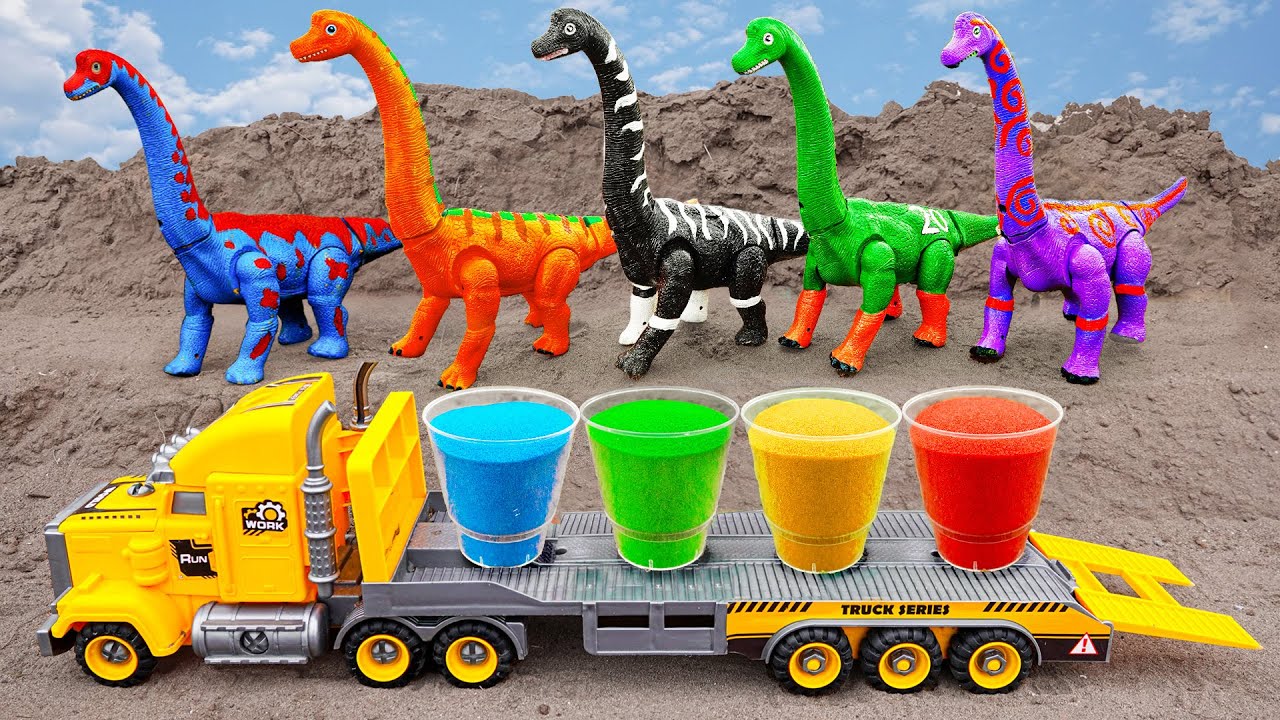 Dinosaurs long-necked rescue and assemble tractor truck, dinosasurs - Car Toy for kids