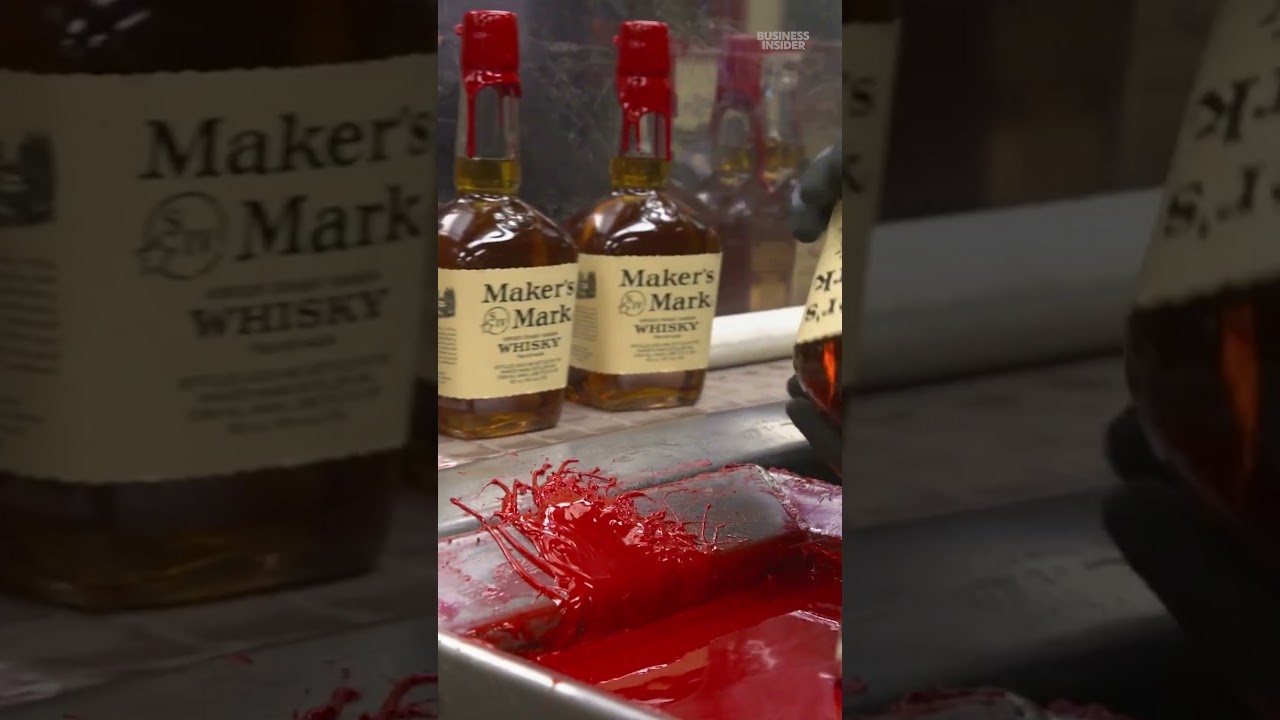 Dipping red wax for this #bourbon is so tough, workers rotate every 30 mins. #makersmark #whiskey
