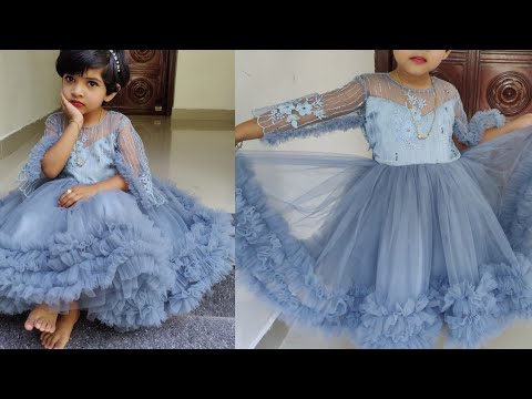 DIY : Designer Net Baby frock cutting and stitching/party wear dress for kids/