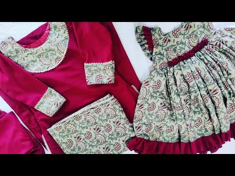 DIY - Mom and kid outfit Ideas/Churidar Designing in Running Materials/my stitching / Eid special