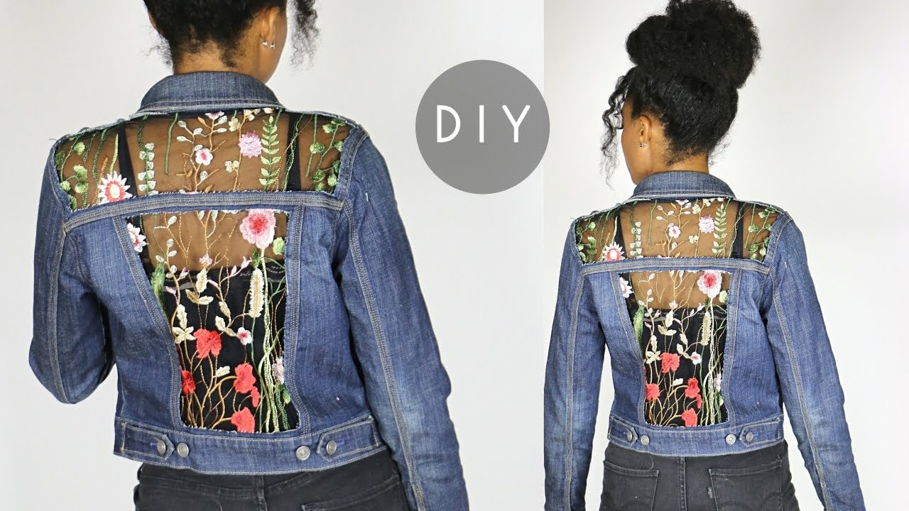 DIY Embroidered Sheer Cut Out Denim Jacket (NO SEWING)