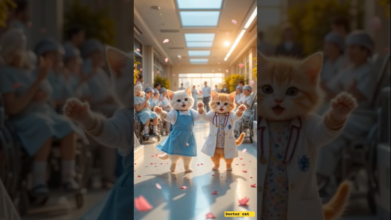 Doctor cat dancing with nurse. #meowmeowsong #billikartimeowmeow #catvideos #nurse #doctor #pets #ai