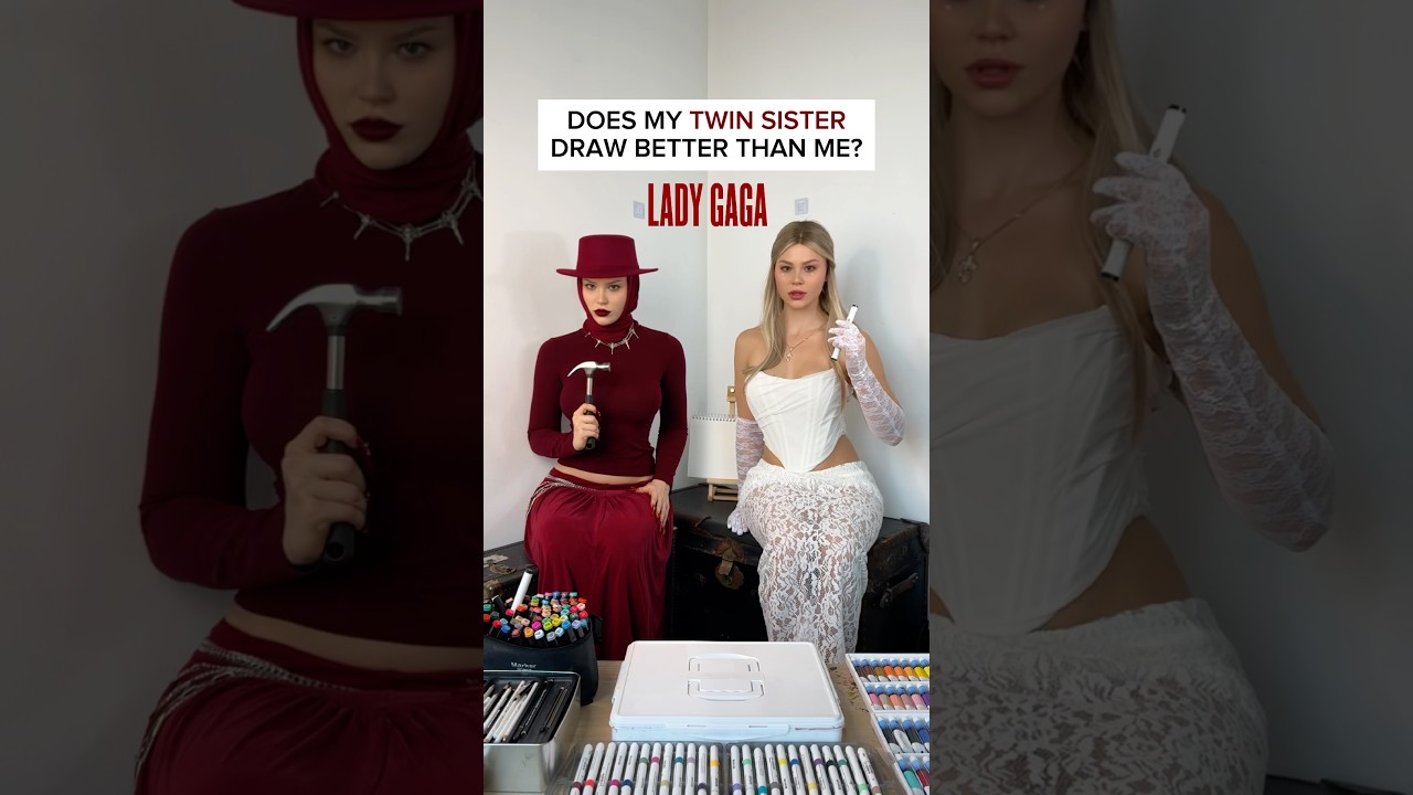 DOES MY TWIN SISTER DRAW BETTER THAN ME?😡 LADYGAGA ABRACADABRA♥️DID YOU FIND HIDDEN HAMMER?🔨 #art