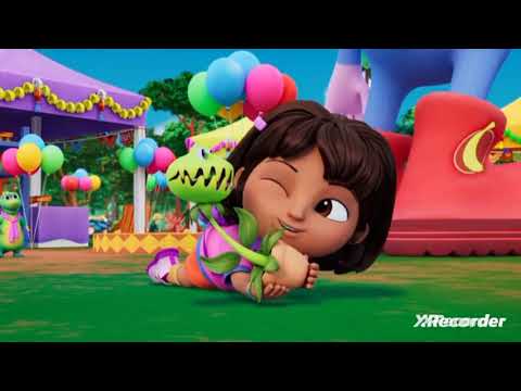 dog licking a plant licks Dora slowly more plus (Dora)