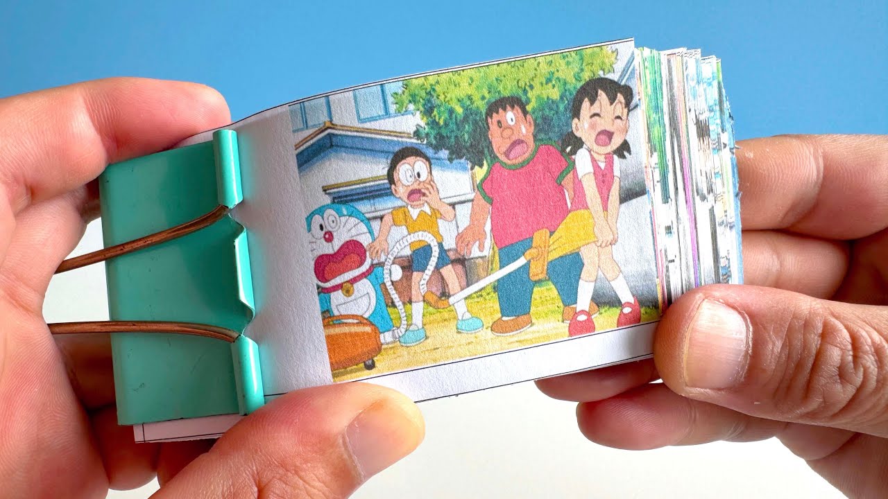 Doraemon flipbook: Shizuka's skirt gets sucked, hilarious! 😄💨👗