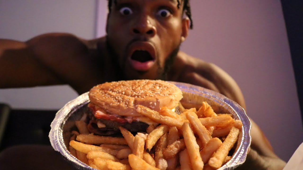 DOUBLE BACON CHEESEBURGER AND FRIES MUKBANG IN MY UNDERWEAR!