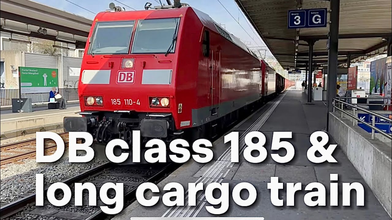 Double heading of DB class BR 185 passing Lugano with long cargo train | 🇨🇭 Lugano, Switzerland