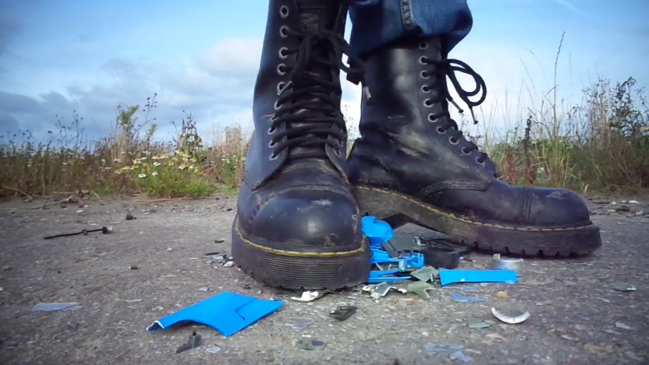 Dr. Martens Steel Toe Boots stomp, trample and destroy collectible Bugatti Model toy car