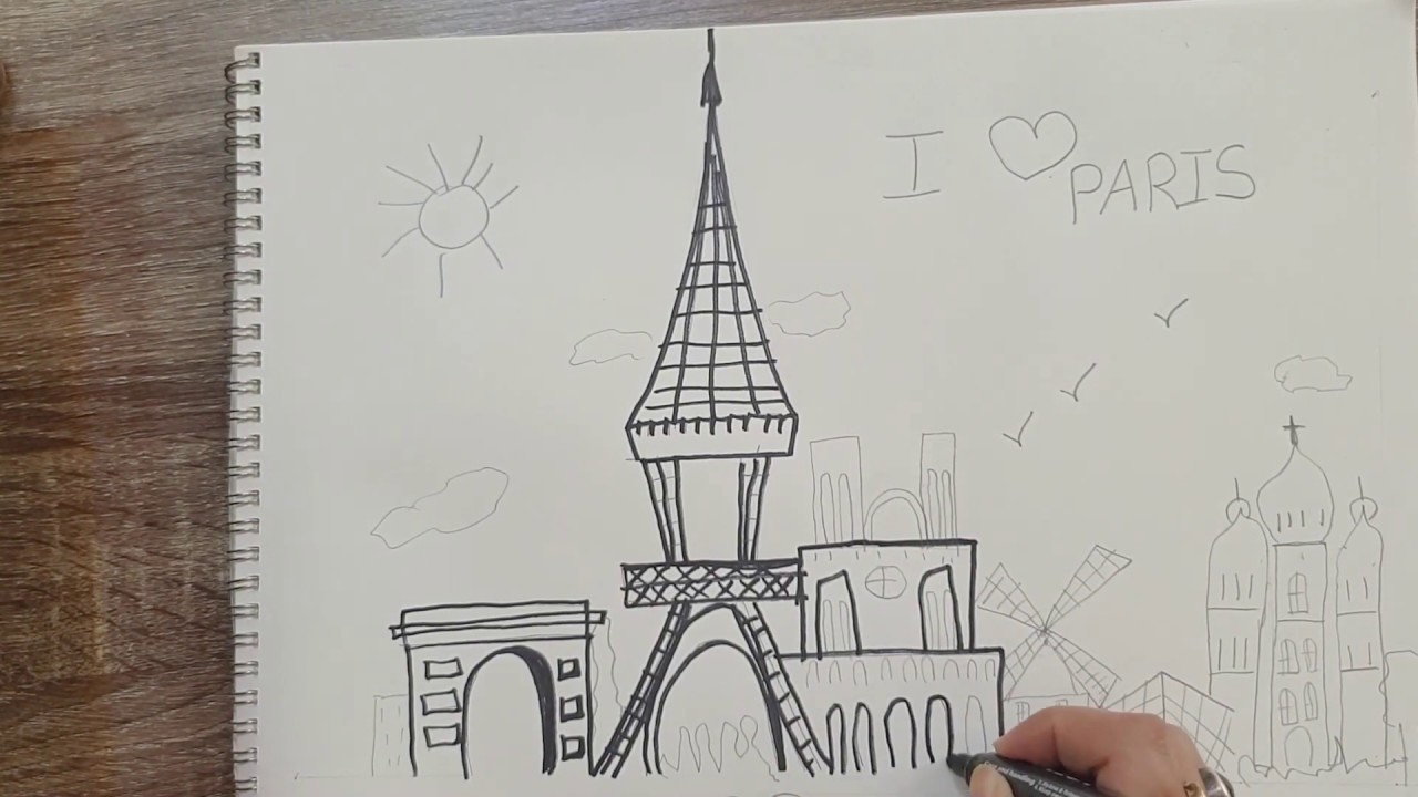DRAW PARIS SKYLINE IN 5 MINUTES - Doodle PARIS Skyline - City of Love