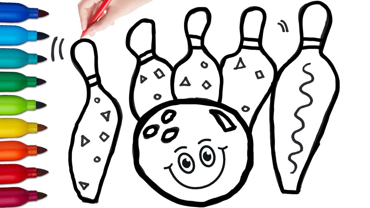 Drawing & Coloring BOWLING Learn Colors, Numbers, Letters & Shapes with 10 PIN BOWLING