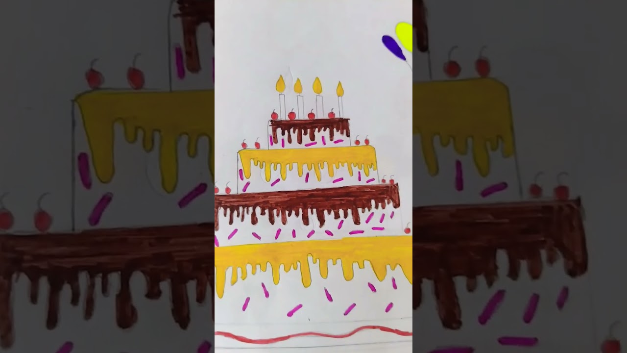 Drawing of the Birthday cake 🎂#drawing #of #birthday #cake #using #rainbow #colors #youtube #shorts🩷