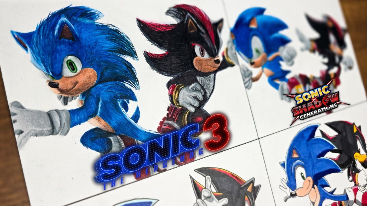 Drawing SONIC & SHADOW's Iconic Pose in 4 Different Styles