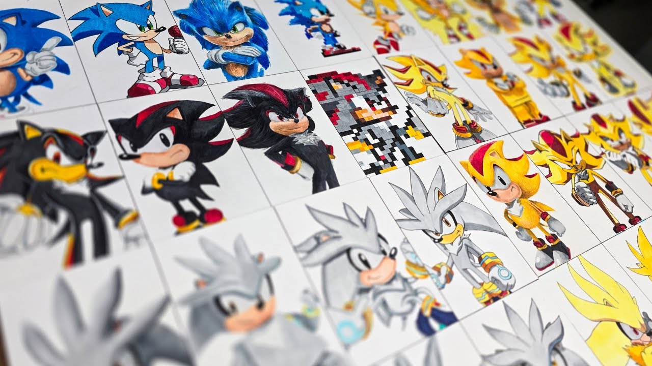 Drawing SONIC, SHADOW & SILVER - Normal vs. Super Form in Different Styles | Compilation