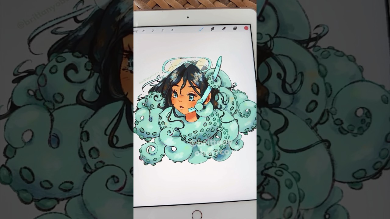 Drawing this octopus girl 🩵 #digitalart #animeart #procreateart #stickers #artprocess #drawing