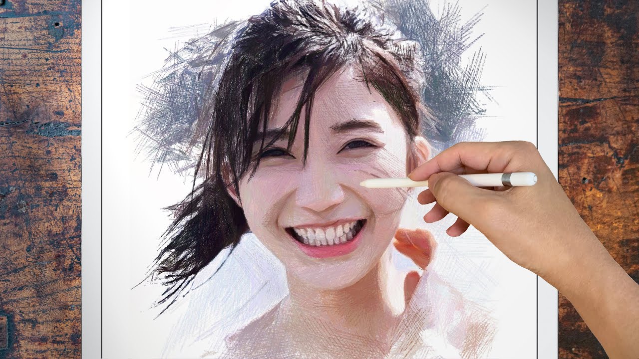 Drawing Yuka Ogura : 小倉優香 | Using Procreate of iPad Pro | Only with lines | プロクリエイト | ArtyCoaty