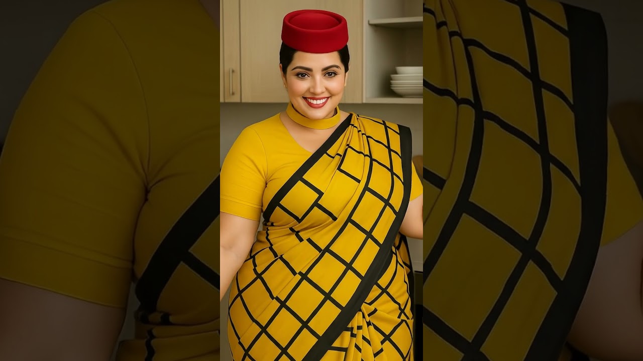 Dubai princess Yellow Saree with Black Grid Pattern