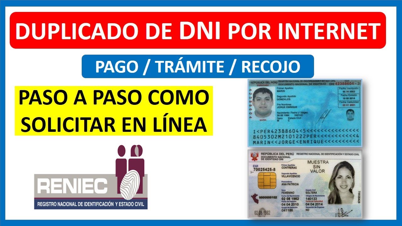 Duplicado de  DNI por Internet ¿Cómo tramitar? Pago, trámite y recojo - RENIEC