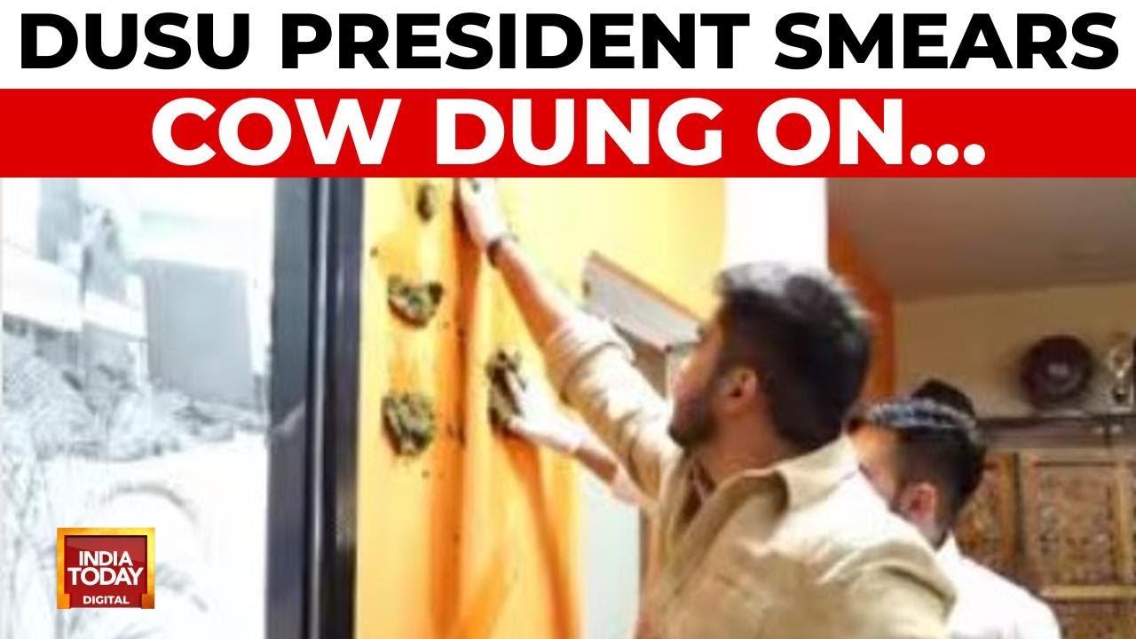 DUSU President Ronak Khatri Smears Cow Dung On The Walls Of Principal's Office