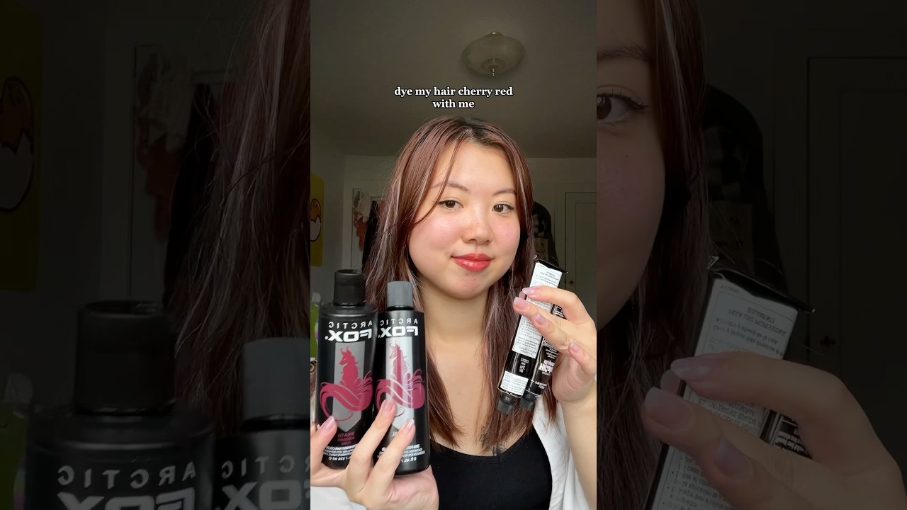 dying my hair cherry red #redhair #dyehair #hairdyeathome #arcticfoxhaircolor #lorealhaircolor