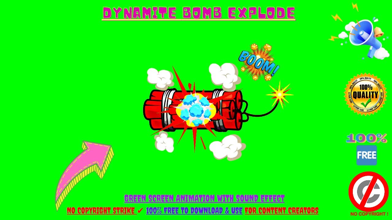 Dynamite Bomb Explode💥VFX Animation Green Screen With Sound Effect🔊No Copyright Strike✔️100% Free👍