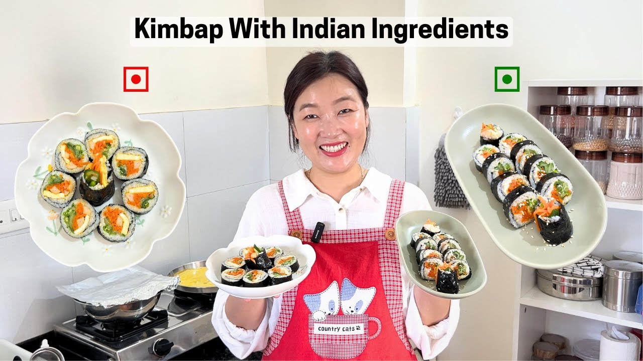 Easy Kimbap Recipe With Indian Ingredients | How To Make Veg Gimbap | korean Tiffin Recipe