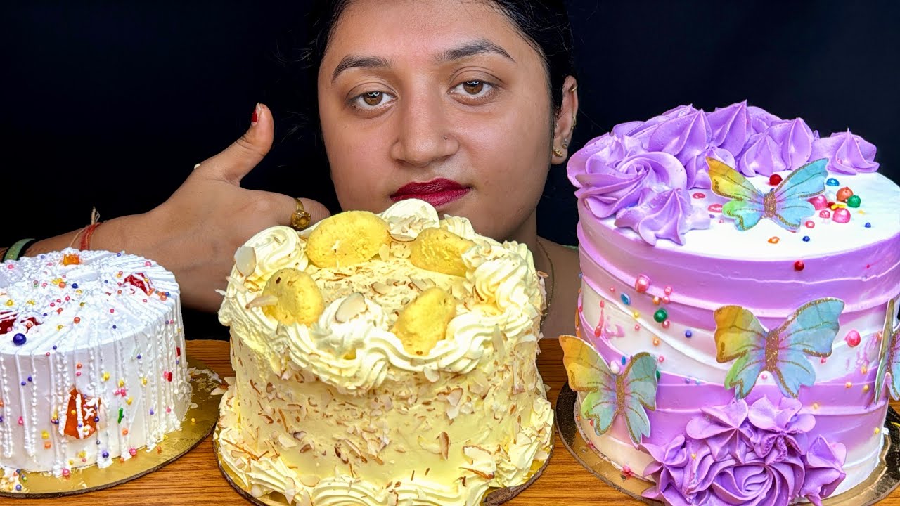 EATING  BUTTER SCOTCH CAKE,RASMALAI CAKE,RASPBERRY CAKE ASMR VIDEO|INDIAN DESERT MUKBANG|CAKE|FOOD