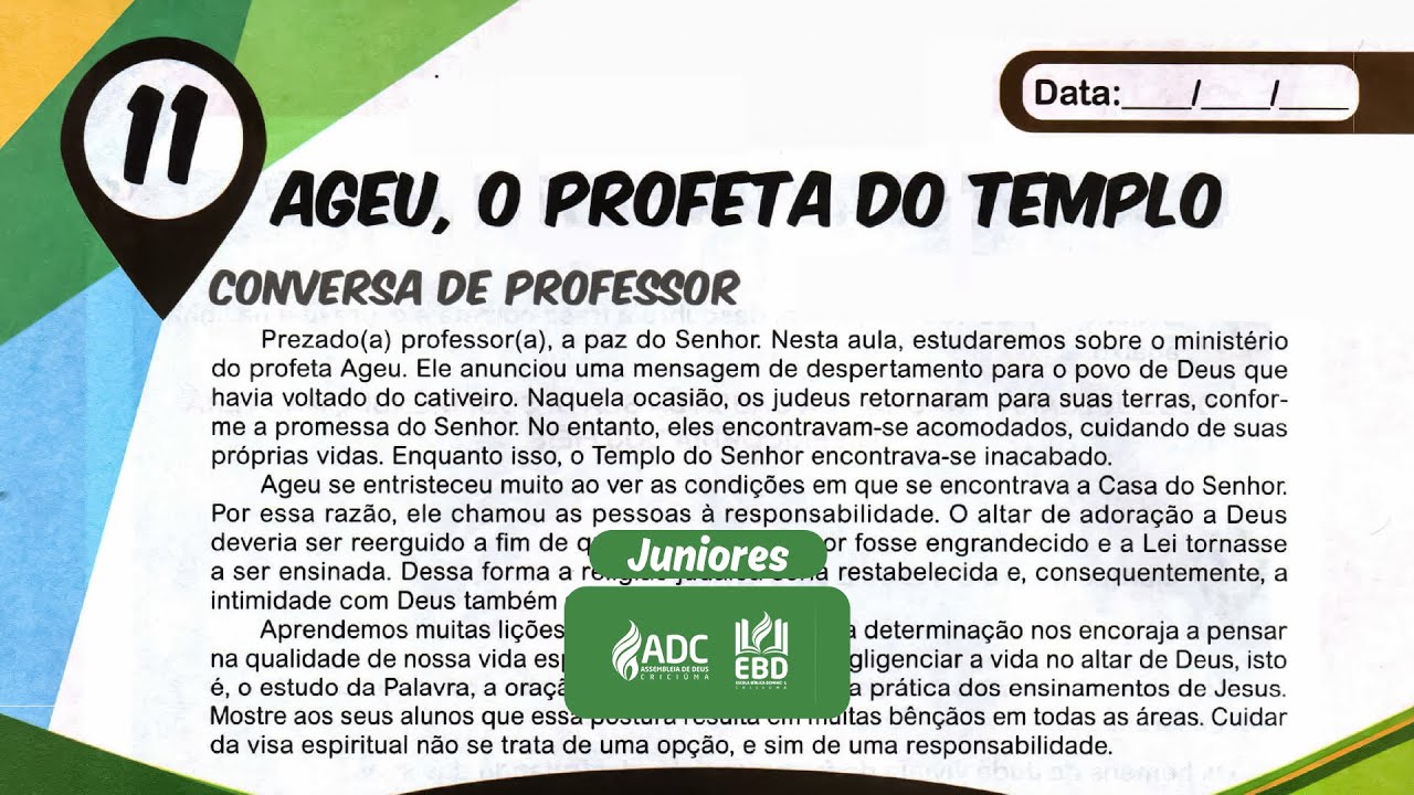 EBD Lesson 11 | JUNIORS | Haggai, The Prophet of Time.