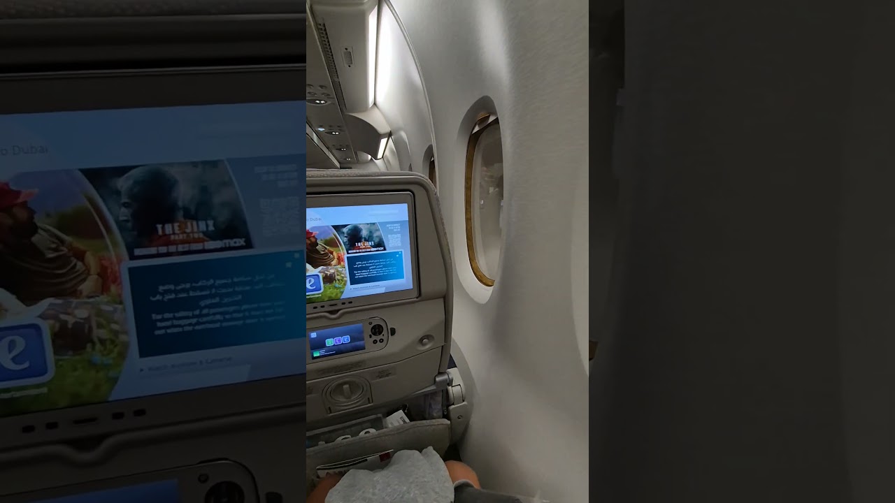 Economy class window seat on Emirates Airbus A388, flying from Manchester to Dubai. #travel #flight