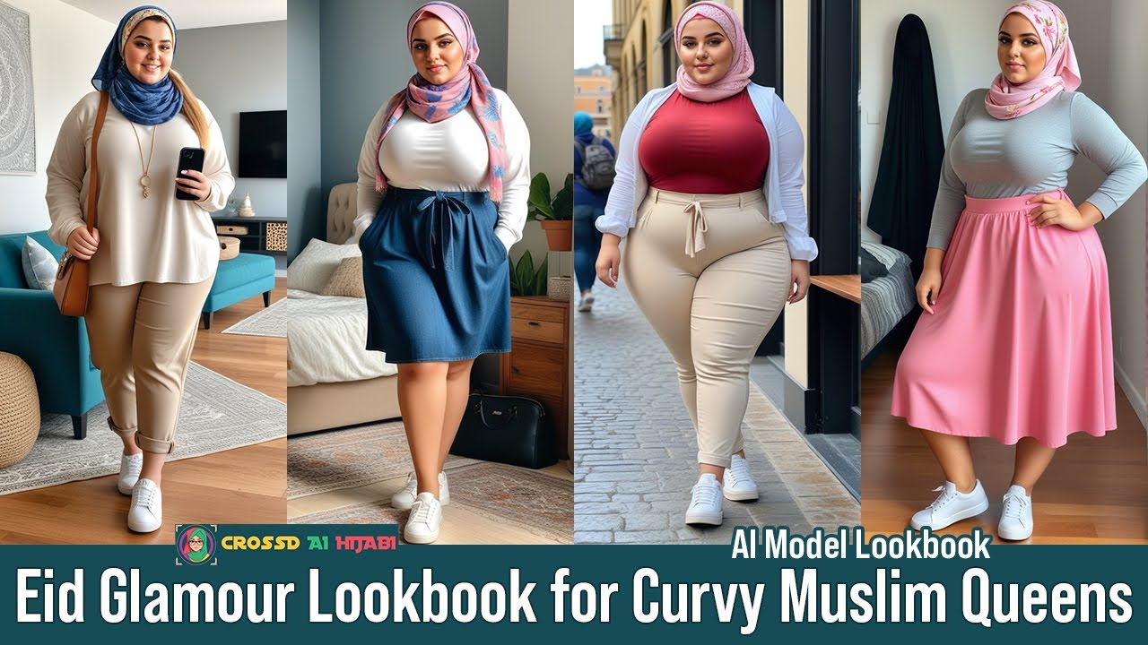 Eid Glamour: Chic & Modest Casual Lookbook for Curvy Muslim Queens 🌸✨ | AI Model Showcase