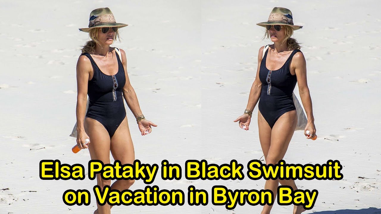 Elsa Pataky in Black Swimsuit on Vacation in Byron Bay