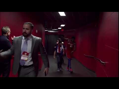 Embiid in total tears walking through the tunnel of a heartbreaking loss to the Raptors