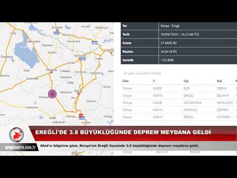 EREĞLİ'DE 3.8 BÜYÜKLÜĞÜNDE DEPREM MEYDANA GELDİ