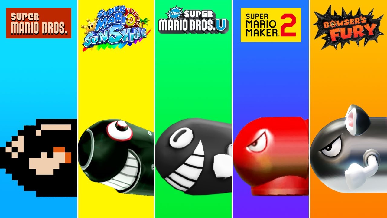 Evolution of Bullet Bill in Super Mario Games (1985-2022)
